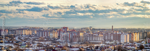 Ivano-Frankivsk city in haze on a winter day