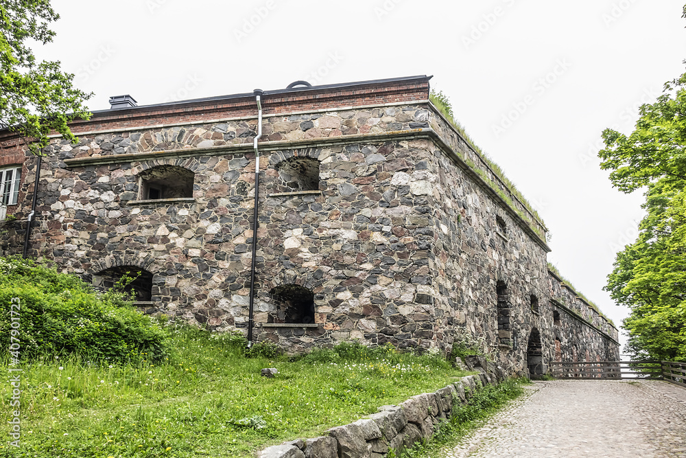 Remains of Suomenlinna fortress. Suomenlinna (Sveaborg) - sea fortress, which built gradually from 1748 onwards on a group of islands belonging to Helsinki district. Helsinki, Finland. Remains of Suomenlinna fortress. Suomenlinna (Sveaborg) - sea fortress, which built gradually from 1748 onwards on a group of islands belonging to Helsinki district. Helsinki, Finland.