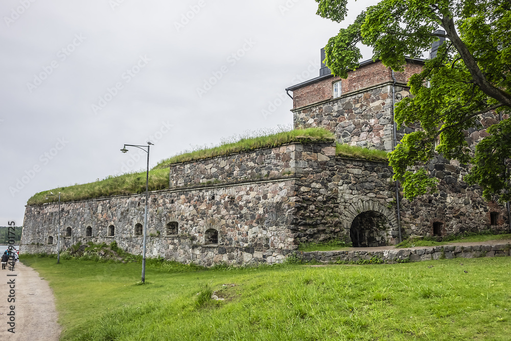 Remains of Suomenlinna fortress. Suomenlinna (Sveaborg) - sea fortress, which built gradually from 1748 onwards on a group of islands belonging to Helsinki district. Helsinki, Finland.