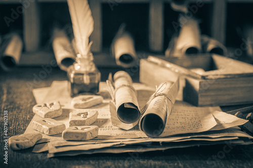 Canvas Print Runic divination by stones made of Celtic language