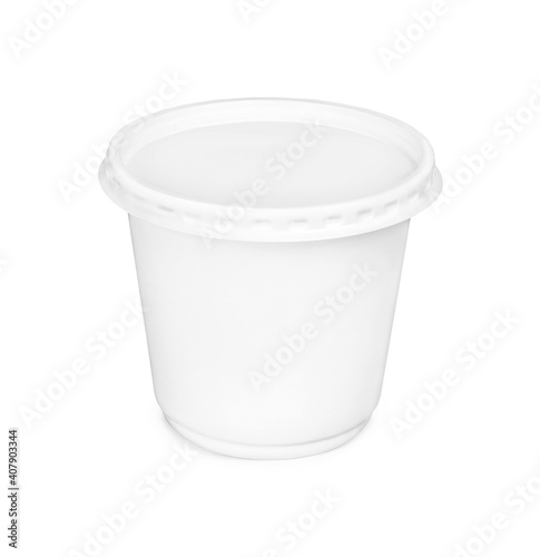 white plastic cup with a lid on a white background