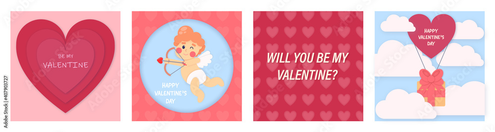 Set of 4 square Valentine's cards Set of 4 square Valentine's cards