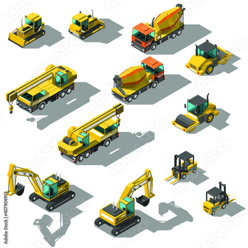 Set Abstract Collection Isometric 3D Building Transport Car Vector Design Style