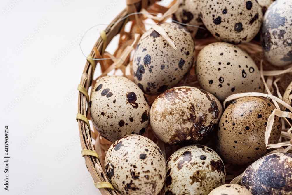 fresh quail eggs on a white acrylic background fresh quail eggs on a white acrylic background
