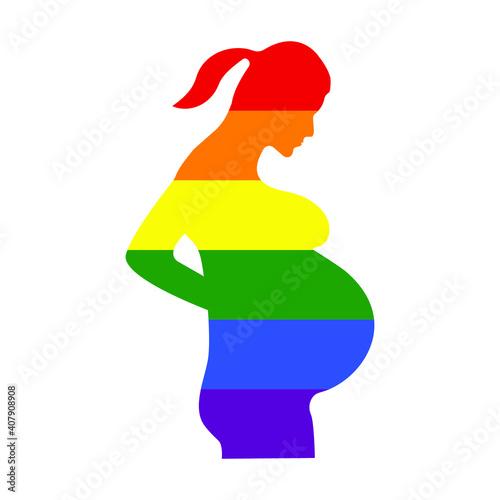 Pregnant woman in LGBT color on white background, symbol or sign for design, vector illustration