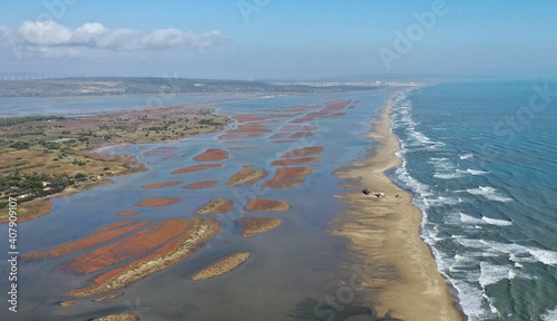 Falaise et plage de Leucate et de la Franqui, vue du ciel photo