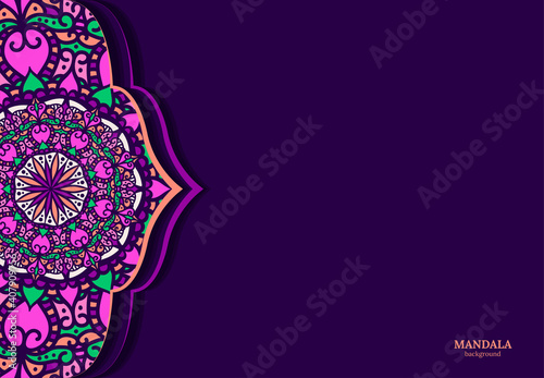 Vector vintage decor, ornate seamless borders and round mandala. Vignettes with arches, rosettes, floral elements. Eastern style design. Ethnic decoration. Indian, Pakistani, Turkish, Arabic motifs.