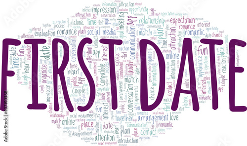 First date vector illustration word cloud isolated on a white background.