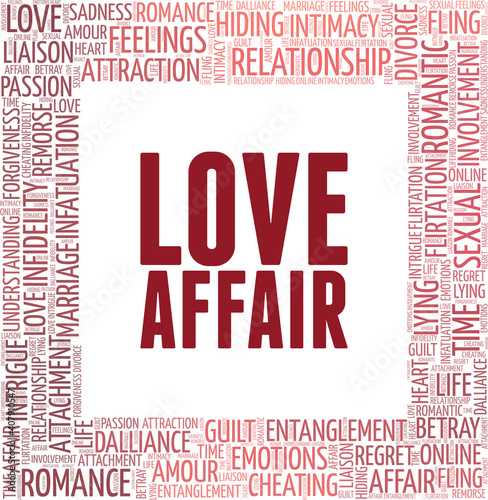Love affair vector illustration word cloud isolated on a white background.