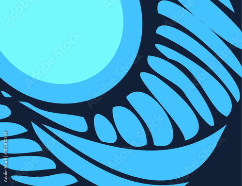 Blue abstract background with blue feathers. Flat design. Vector illustration