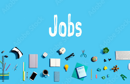 Jobs with collection of electronic gadgets and office supplies