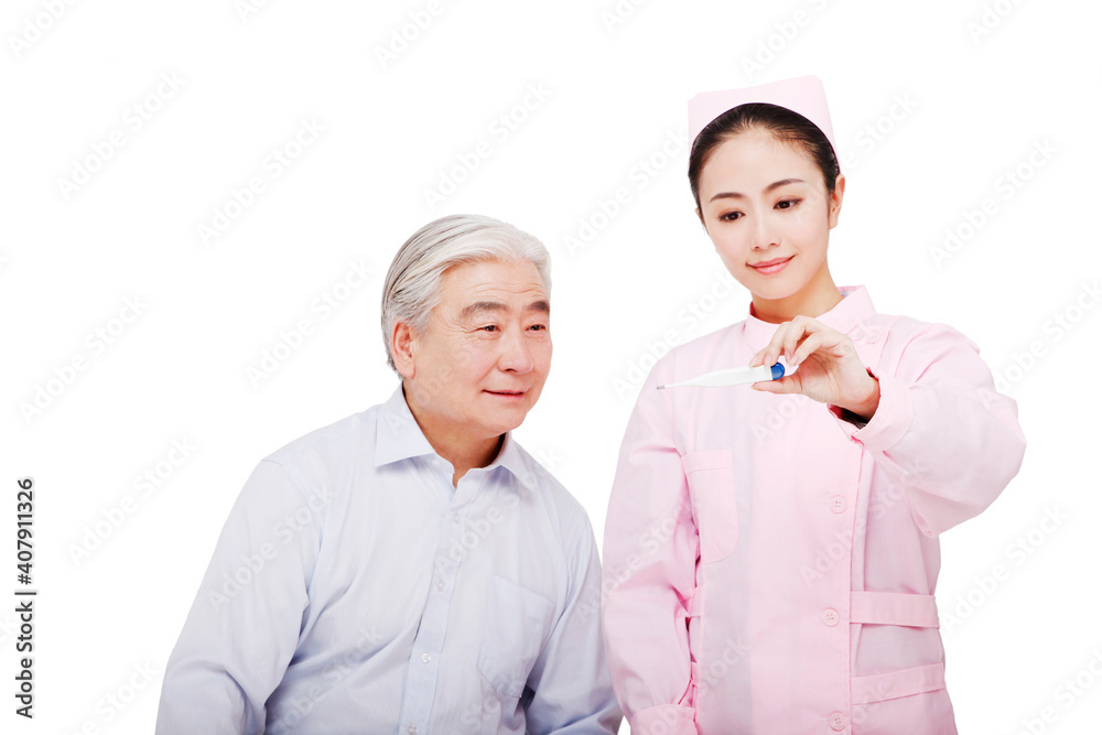 Nurses help patients take temperature Nurses help patients take temperature