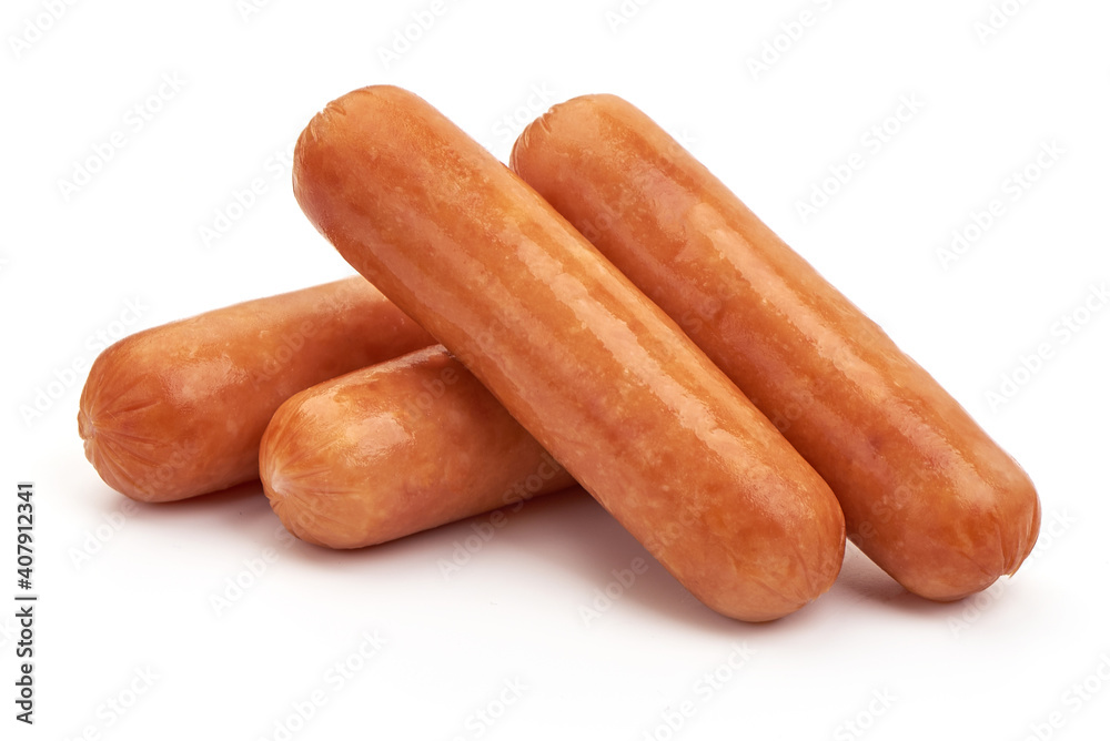Boiled ham sausages, isolated on white background Boiled ham sausages, isolated on white background