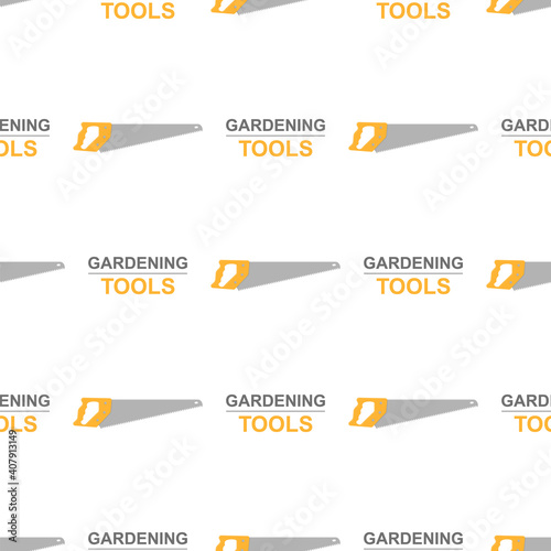 Seamless pattern with cartoon hand saws on white background. Gardening tool. Vector illustration for any design