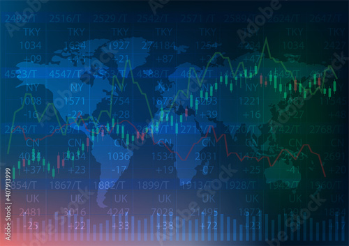 Stocks market trading chart background for research and investment on global financial business. Vector illustration.
