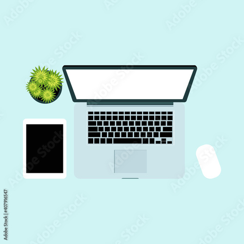 View of Digital Laptop Computer Tablet White Flat Design