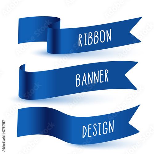 blue 3d flag ribbon banner set of three