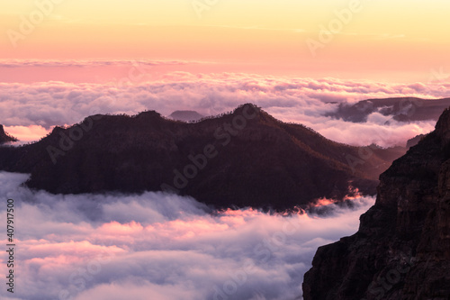 Mountains sticking out of the sea of clouds