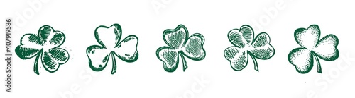 Clover set, hand drawn style. Patrick day.	Vector illustration.
