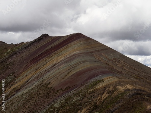 Panorama landscape view of Cordillera de Arcoiris colorful Palccoyo rainbow mountain Palcoyo Cuzco Peru South America photo