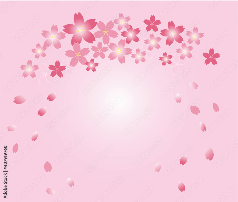 ピンク色の桜の花のベクター素材(グラデーション背景)