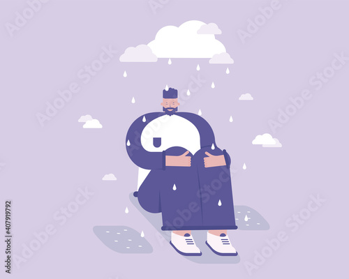 A man is depressed. A bad depressed state of mind and mood. The darkness of the soul. Psychology concept. Vector illustration  for telework, remote working and freelancing concept, business, start up

