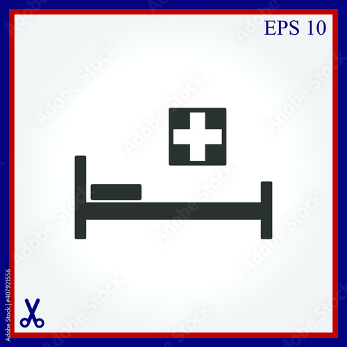 Hospital bed and cross.Flat simple icon illustration
