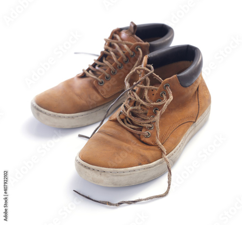old suede leather vintage boots shoes isolated on white background