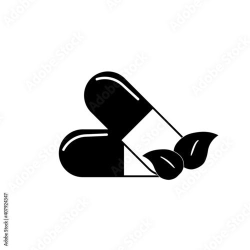 Vegetarian herbal pills, capsules medicine icon.Vector image.