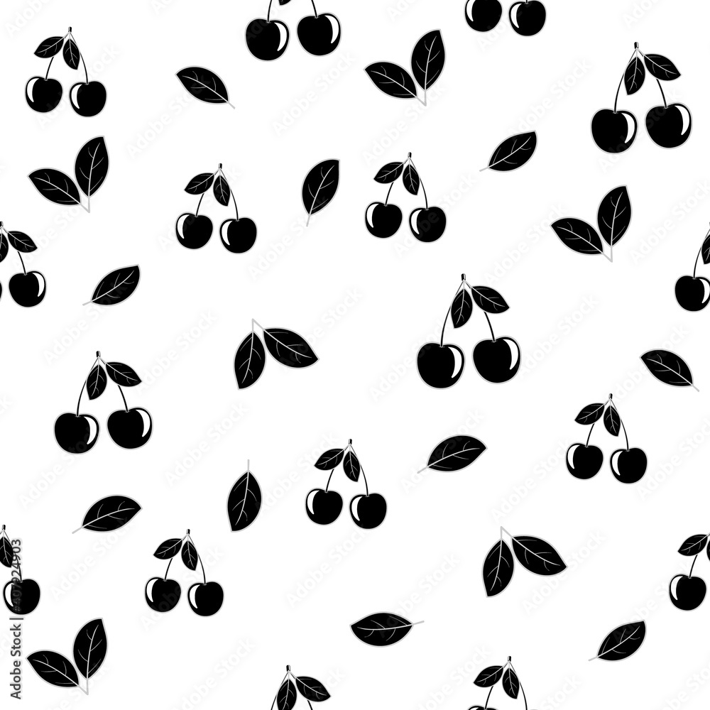 fruit pattern cherry black stencil, vector illustration on white ...