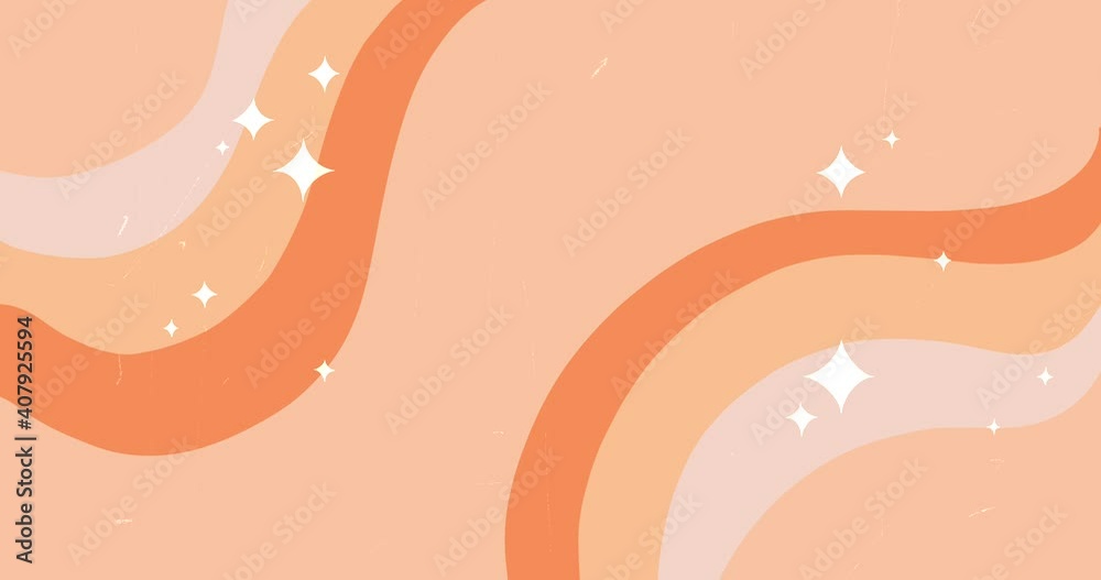 Retro background with magic boho rainbow in 1970s style and shining star. Aesthetic abstract trendy wave pattern in an earthy palette. Looped boho animation.