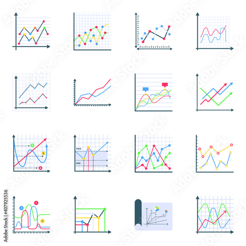
Modern Set of Line Charts Flat Icons
