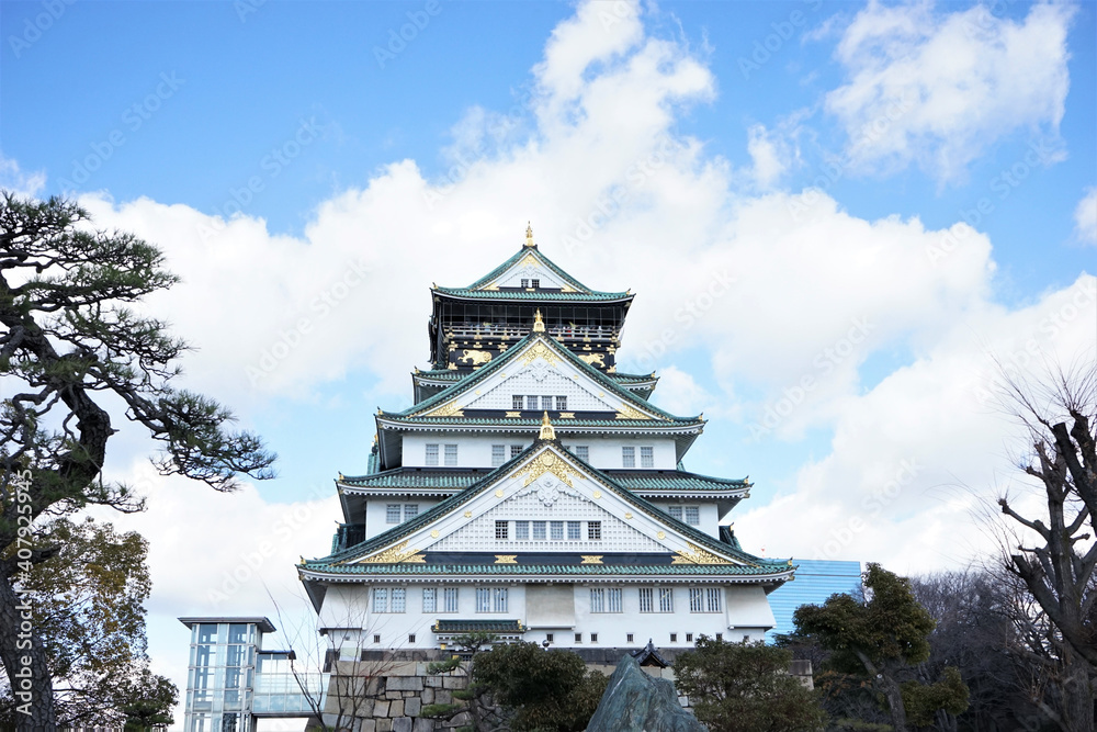 Osaka castle or Osakajyo in Osaka Prefecture, Japan, winter season - 大阪城 大阪 日本 冬
