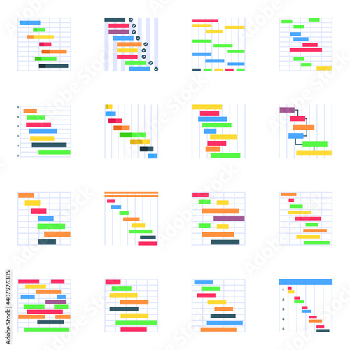 

Pack of Gantt Charts Flat Icons
