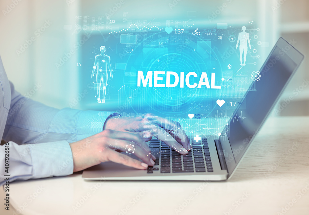 Doctor working a health check with MEDICAL inscription, recording medical test results Doctor working a health check with MEDICAL inscription, recording medical test results
