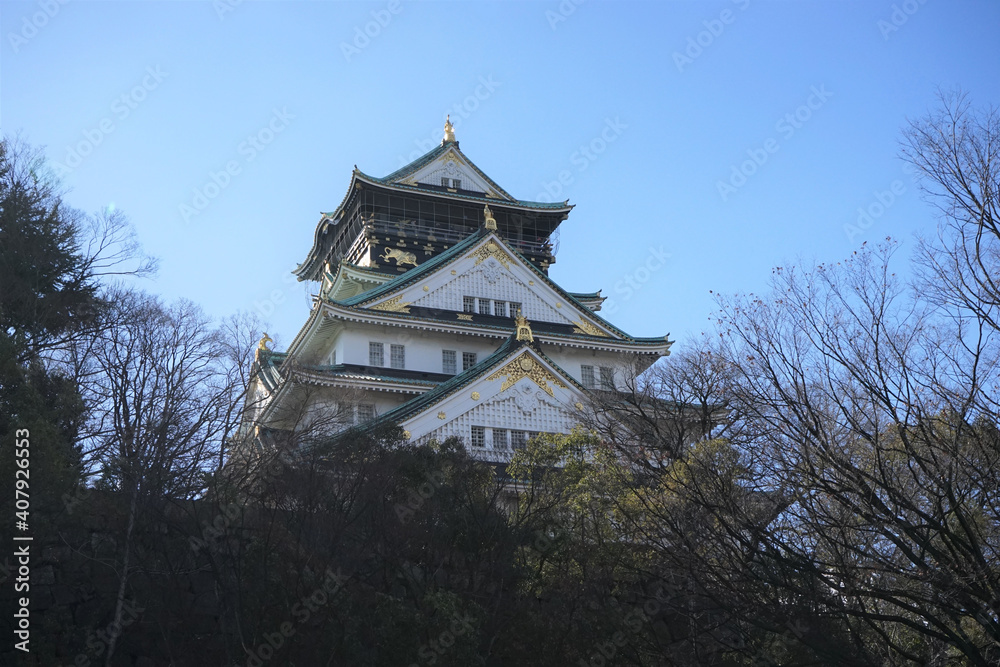 Osaka castle or Osakajyo in Osaka Prefecture, Japan, winter season - 大阪城 大阪 日本 冬
