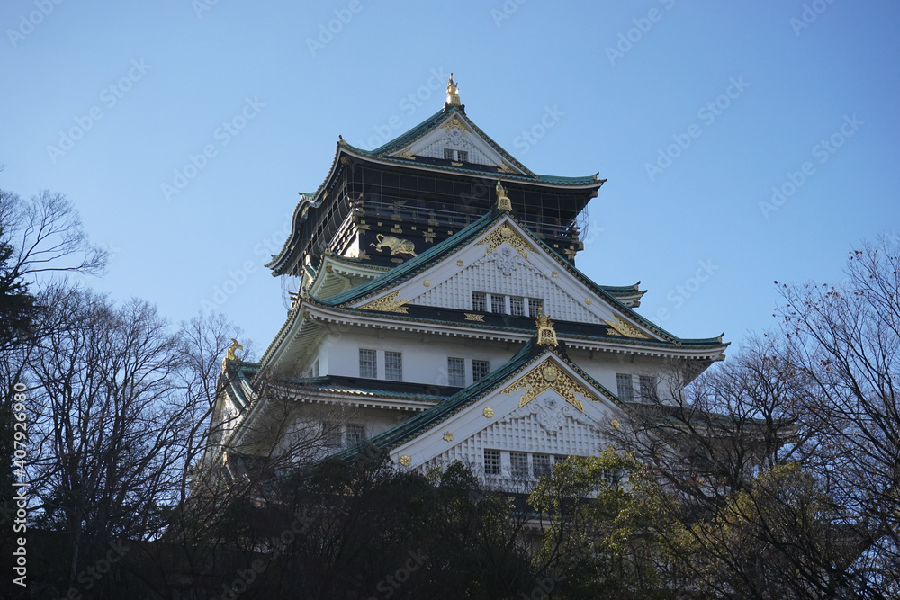 大阪城 大阪 日本 冬 - Osaka castle or Osakajyo in Osaka Prefecture, Japan, winter season
