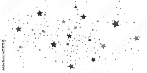 Silver star of confetti. Falling starry background.