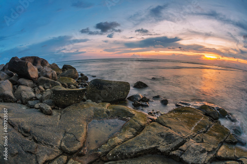 Tropical beach at sunset.