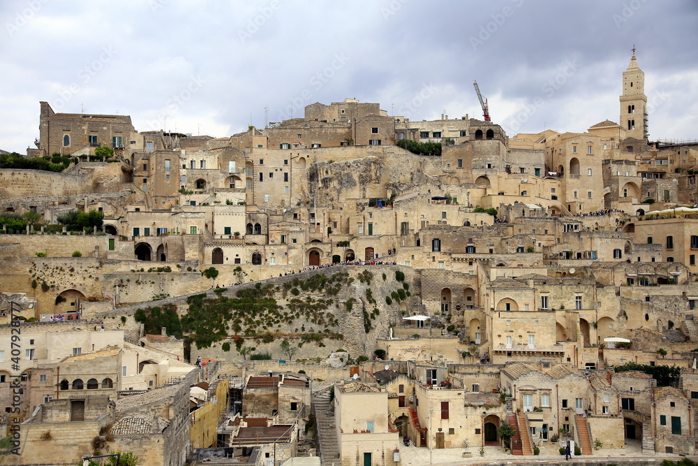 Panoramic view of Sasso Caveoso structures, Matera, European Capital of Culture 2019