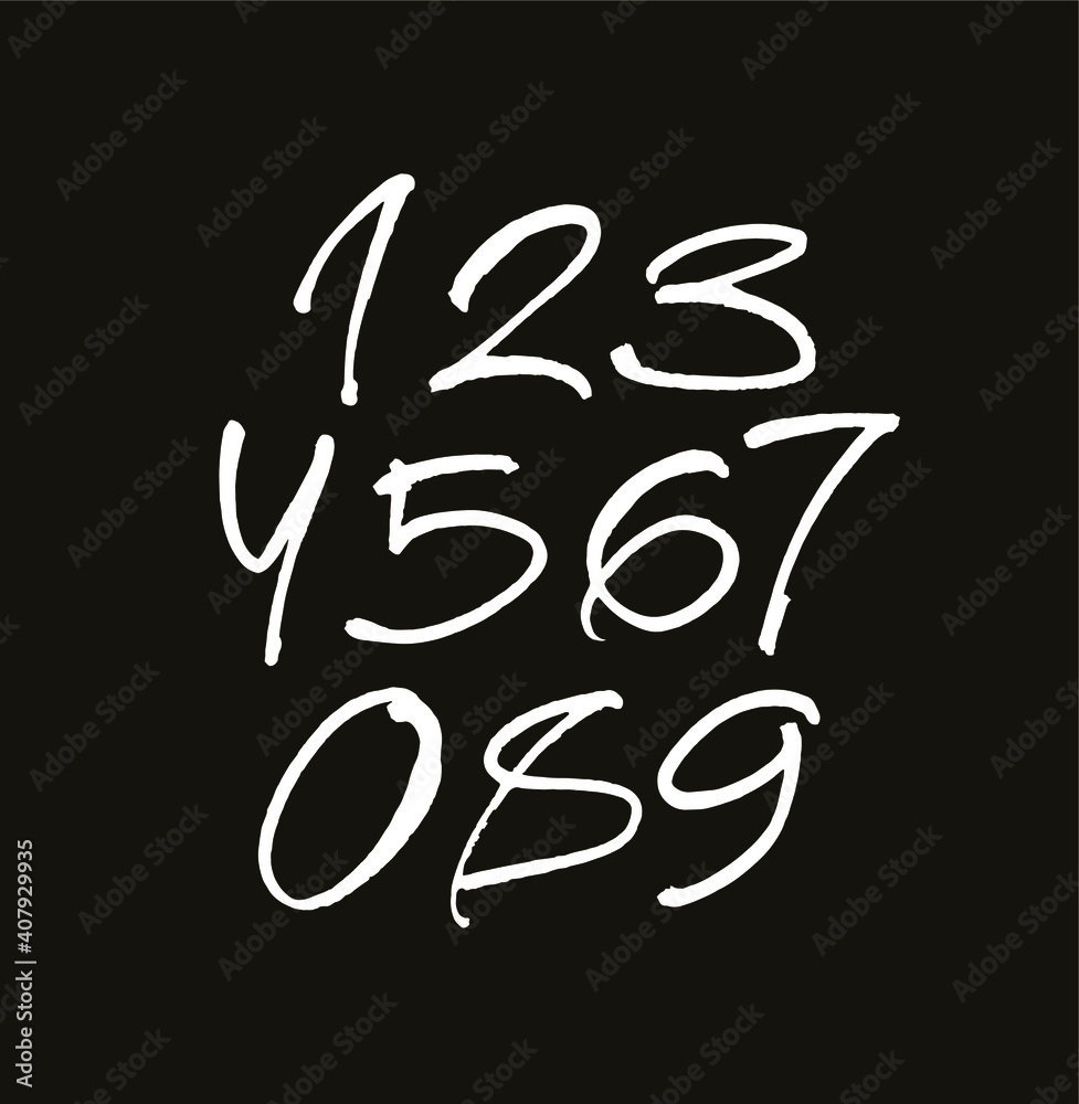 vector set of calligraphic acrylic or ink numbers. ABC for your design, brush lettering on a black background vector set of calligraphic acrylic or ink numbers. ABC for your design, brush lettering on a black background
