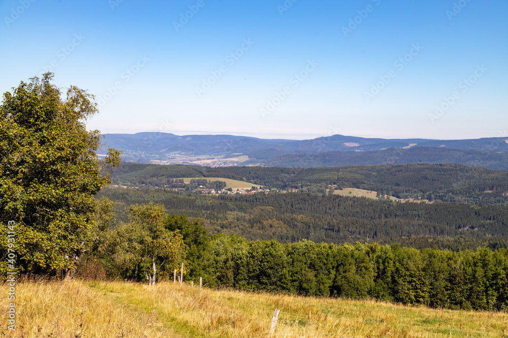 Scenic view on landscape from the mountain Dolmar in Thuringia