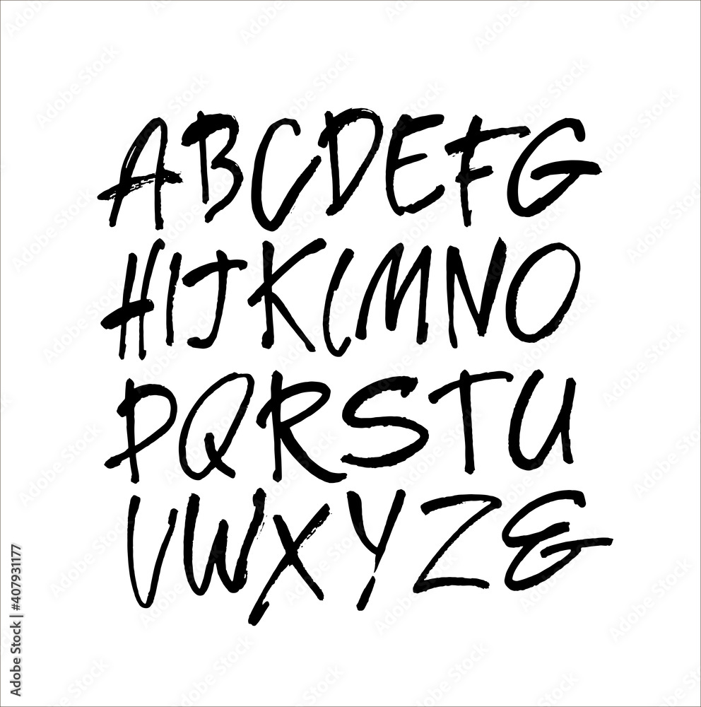 Vector Acrylic Brush Style Hand Drawn Alphabet Font. Calligraphy alphabet on a white background