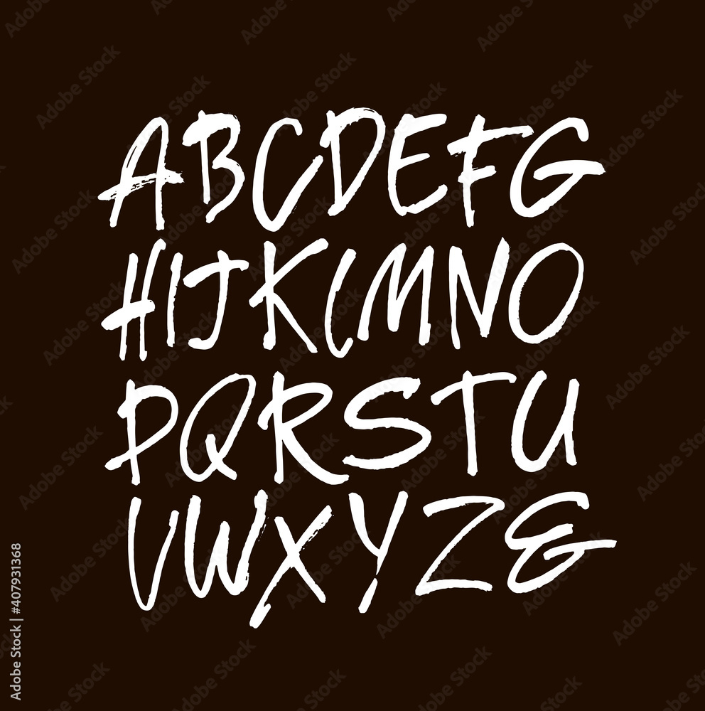 Vector Acrylic Brush Style Hand Drawn Alphabet Font. Calligraphy alphabet on a black background
