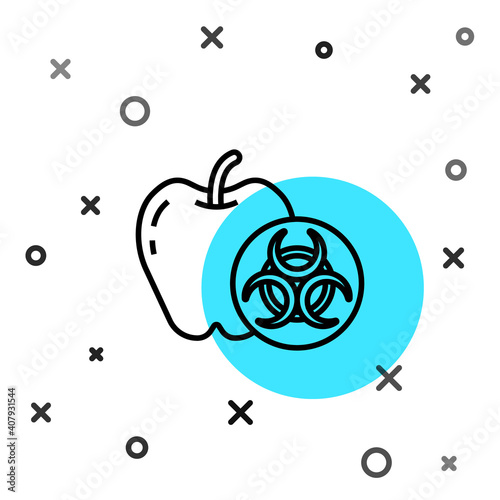 Black line Genetically modified apple icon isolated on white background. GMO fruit. Random dynamic shapes. Vector.