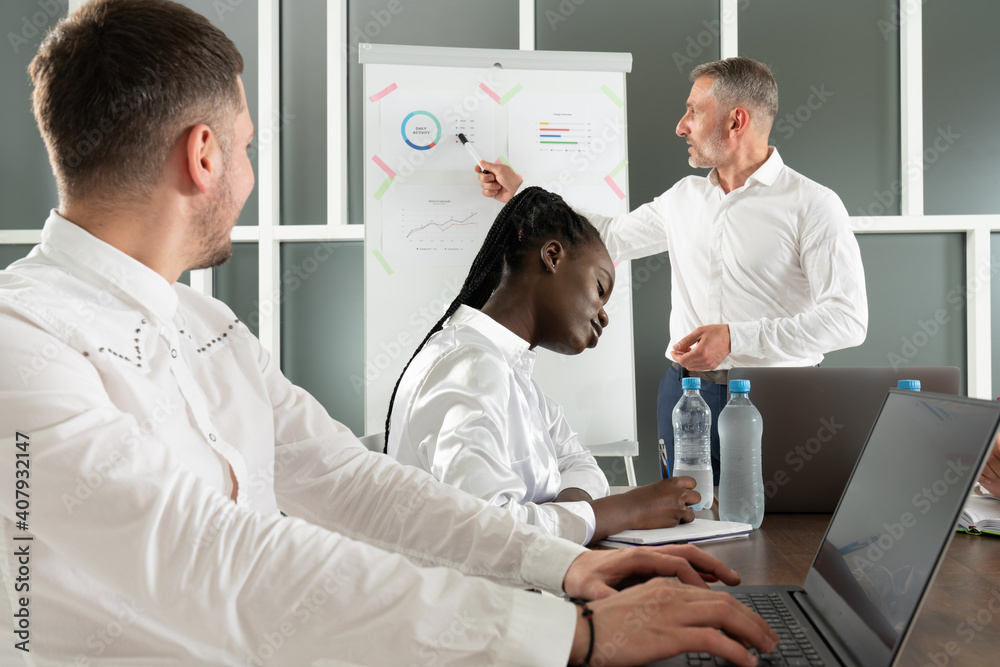 Obraz premium Businessman analyze concept, young business managers crew working new startup project