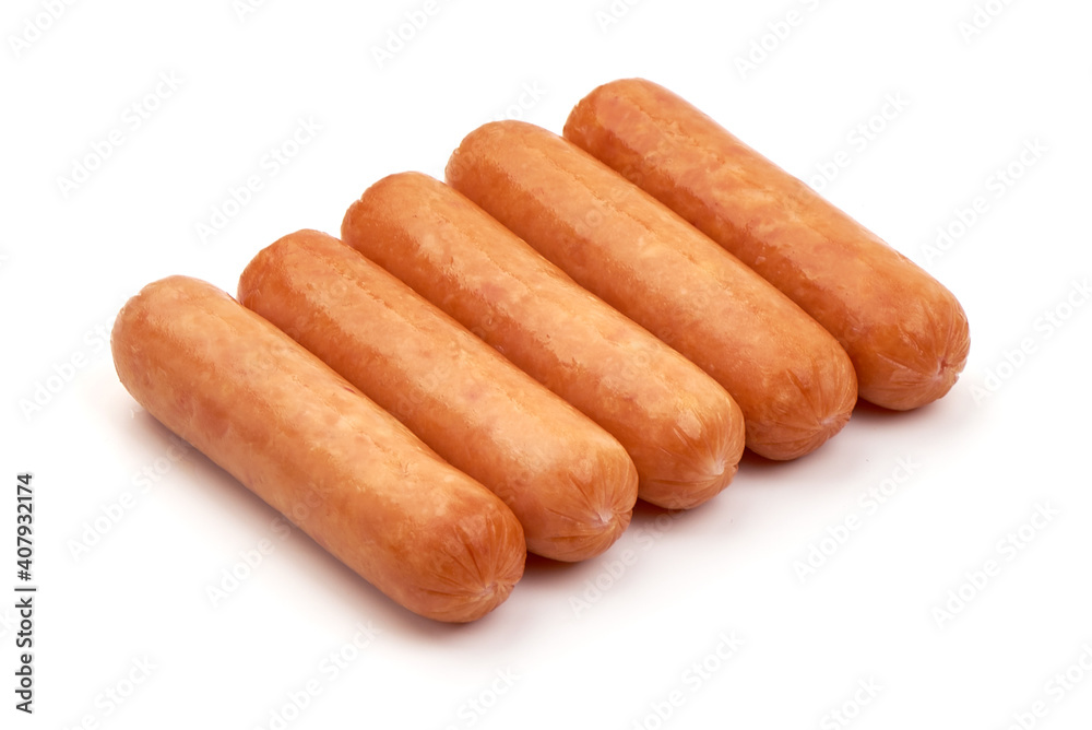 Boiled ham sausages, isolated on white background Boiled ham sausages, isolated on white background