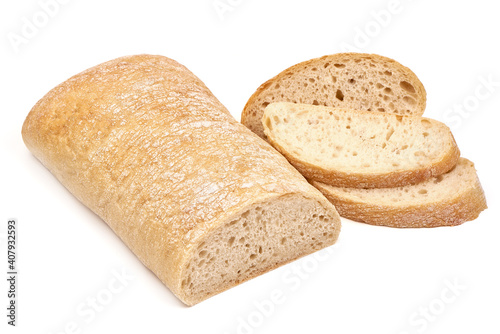 Ciabatta, Italian traditional bread, isolated on white background