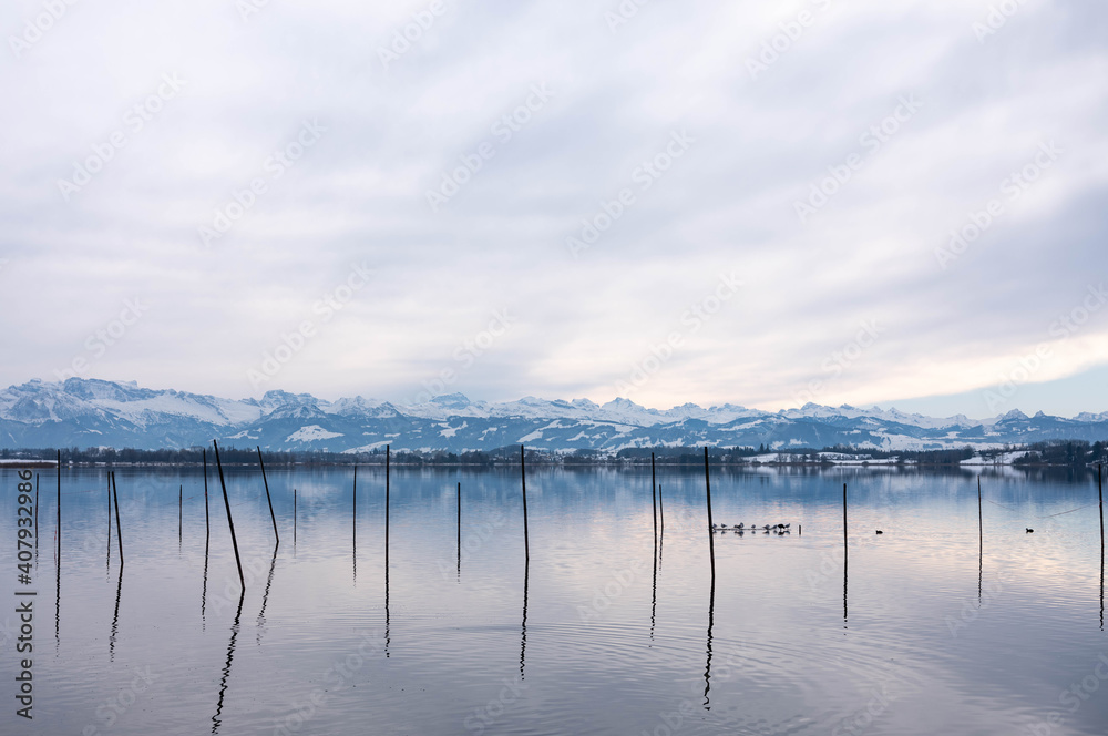 Pfäffiker See im Winter mit Schnee