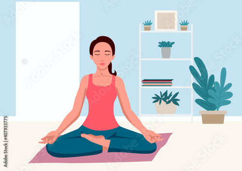 Woman doing yoga at home